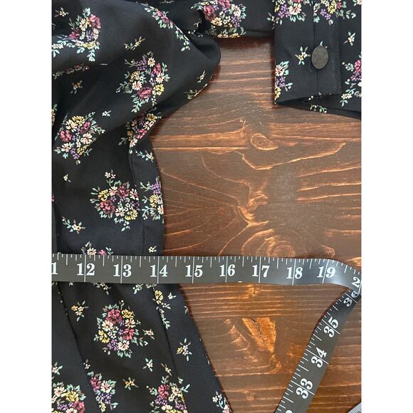 VTG SL Petites 80s Prairie Dress 8 Black Cream Floral Lace Coquette Cottagecore - Picture 15 of 16